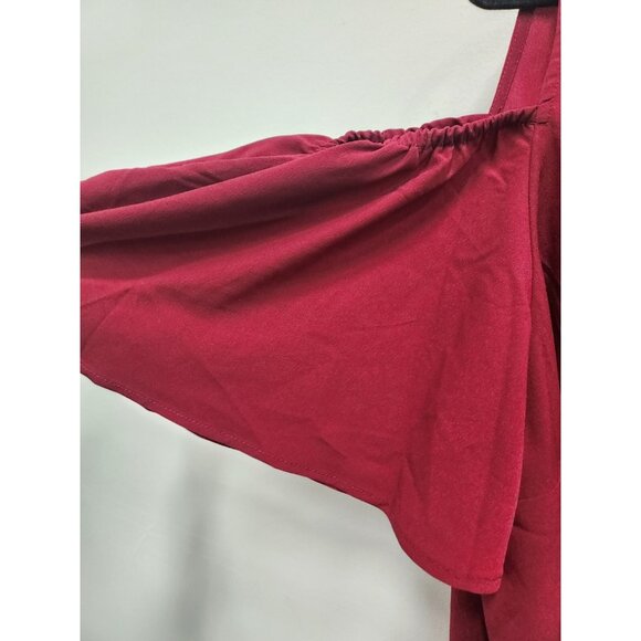 Lane Bryant Womens Blouse Top Size 18 Maroon Cold Shoulder Keyhole Neck Casual - Picture 6 of 10